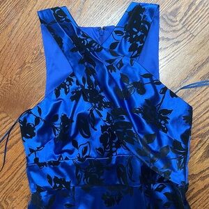Elegant Blue and Black Floral Dress